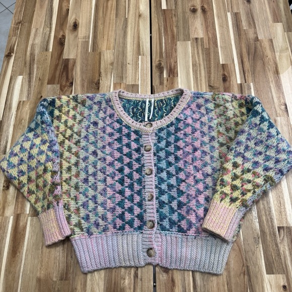 Anthropologie Sweaters - Anthropolgie Textured Cardigan Sweater Womens S Colorful Granny Wool Blend Knit